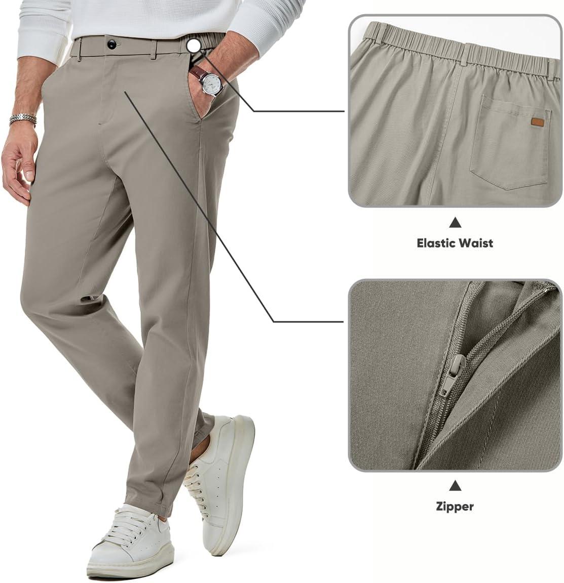 imageJMIERR Mens Chino Pants Casual Stretch Waist Tapered Trousers with PocketsGrey