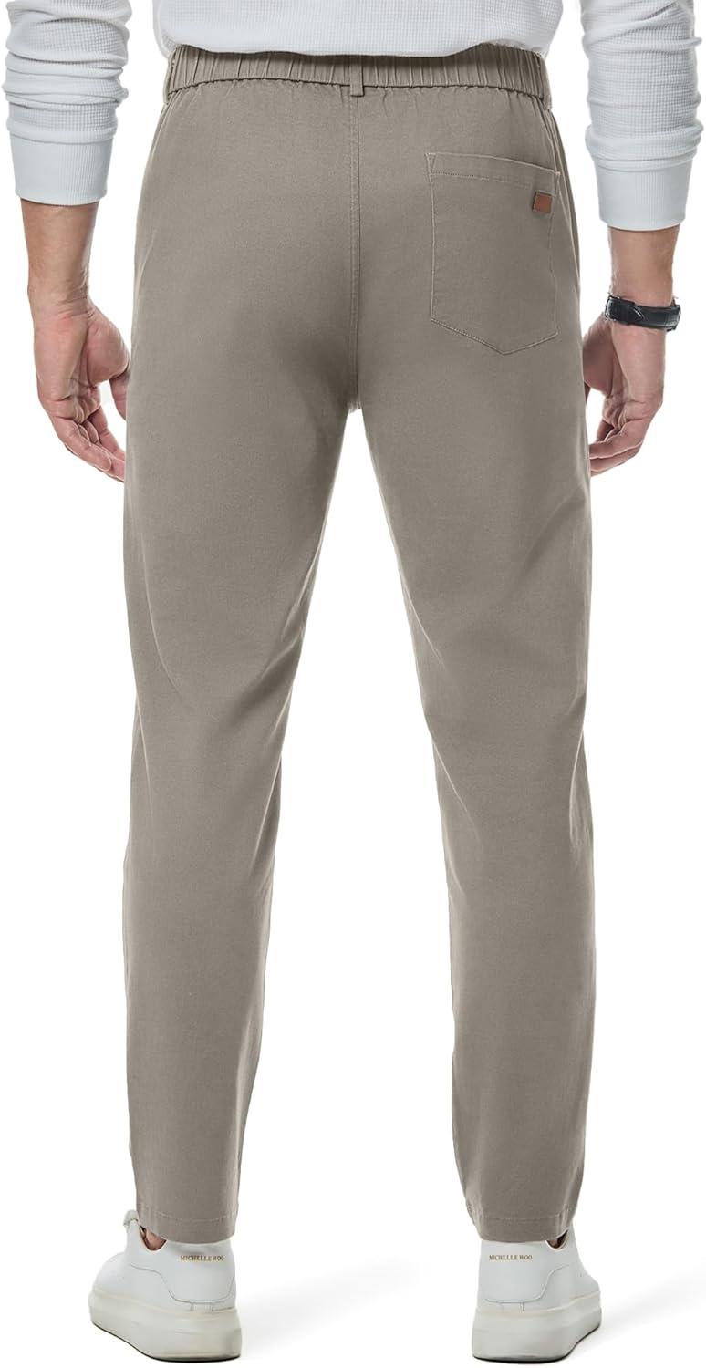 imageJMIERR Mens Chino Pants Casual Stretch Waist Tapered Trousers with PocketsGrey
