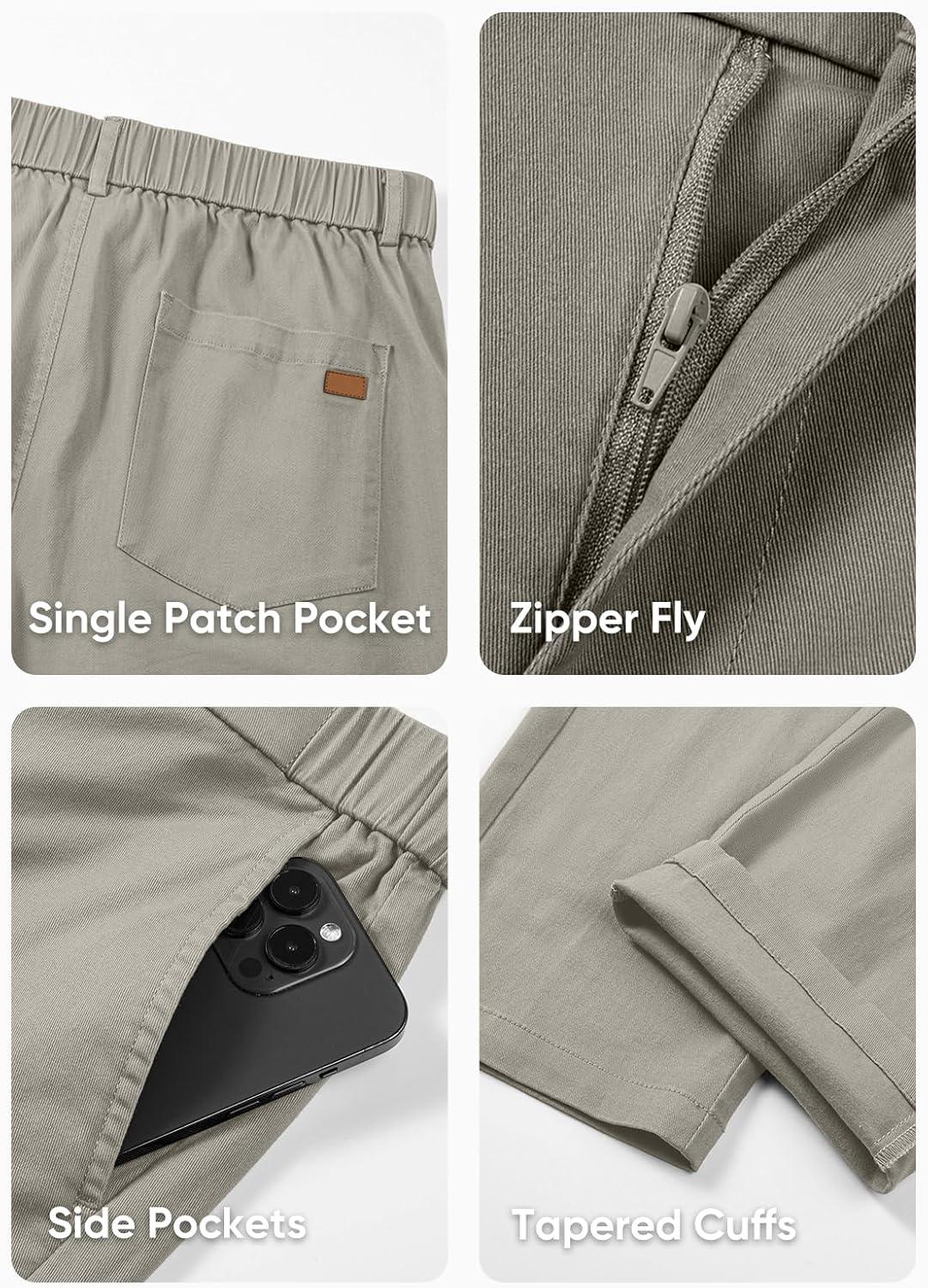 imageJMIERR Mens Chino Pants Casual Stretch Waist Tapered Trousers with PocketsGrey