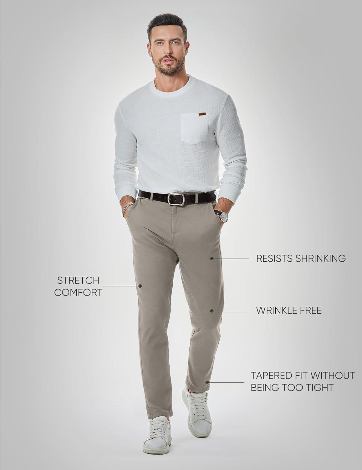 imageJMIERR Mens Chino Pants Casual Stretch Waist Tapered Trousers with PocketsGrey