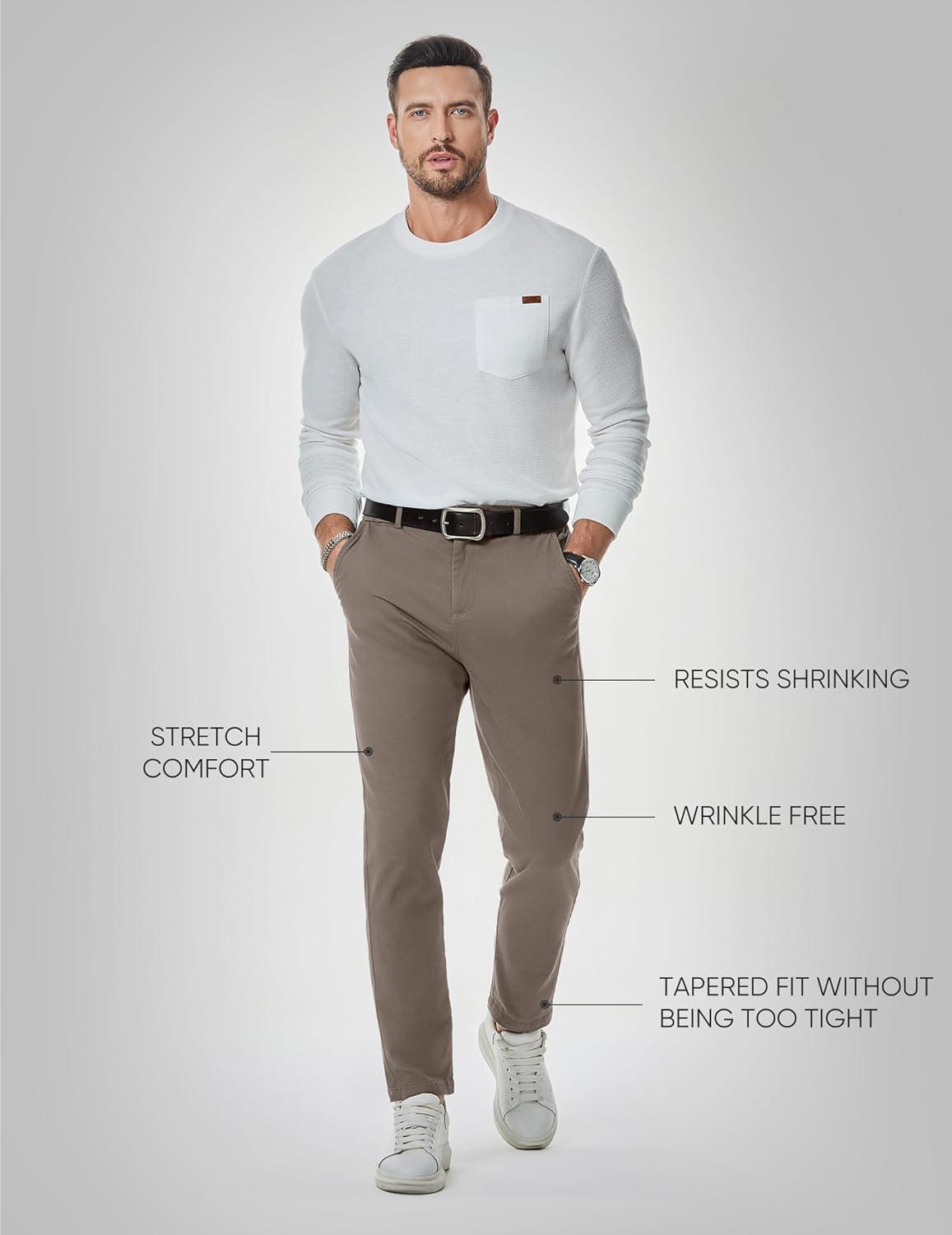 imageJMIERR Mens Chino Pants Casual Stretch Waist Tapered Trousers with PocketsGreyish Brown