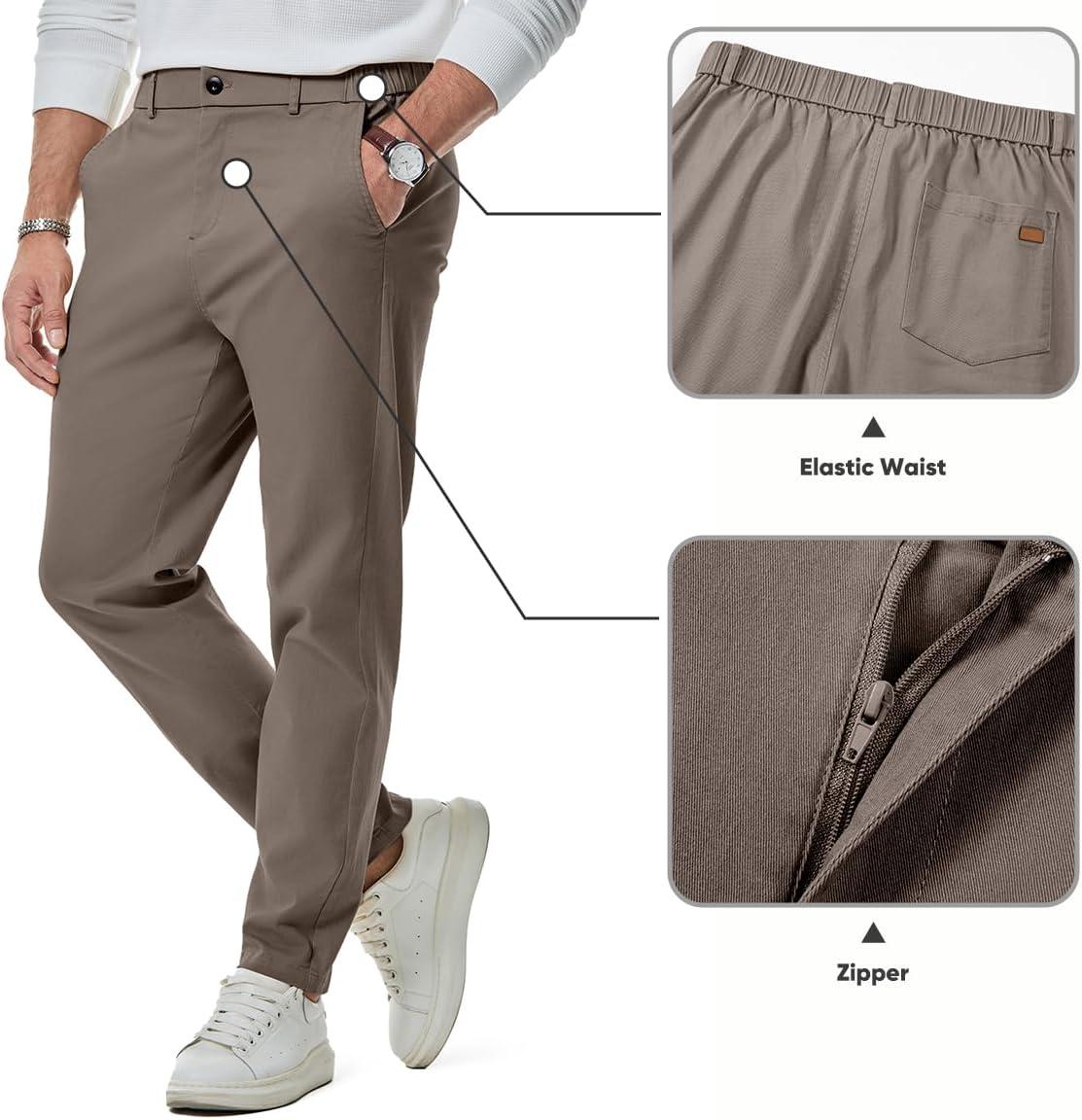 imageJMIERR Mens Chino Pants Casual Stretch Waist Tapered Trousers with PocketsGreyish Brown