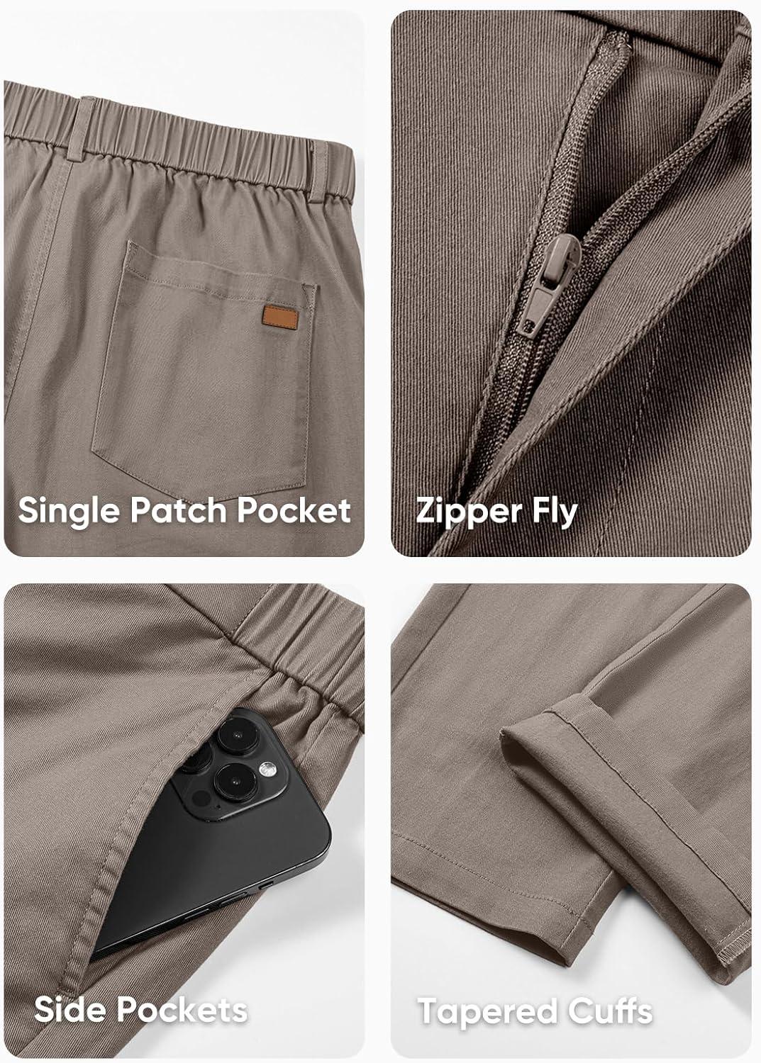 imageJMIERR Mens Chino Pants Casual Stretch Waist Tapered Trousers with PocketsGreyish Brown