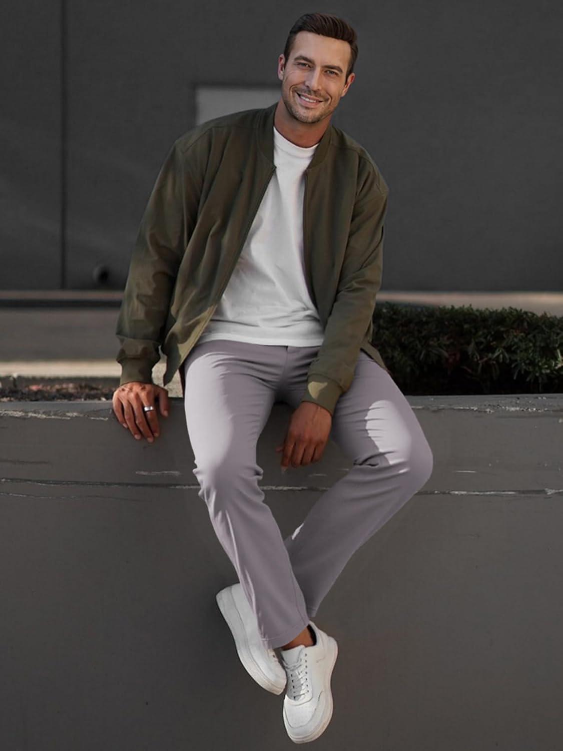 imageJMIERR Mens Chino Pants Casual Stretch Waist Tapered Trousers with PocketsLight Grey