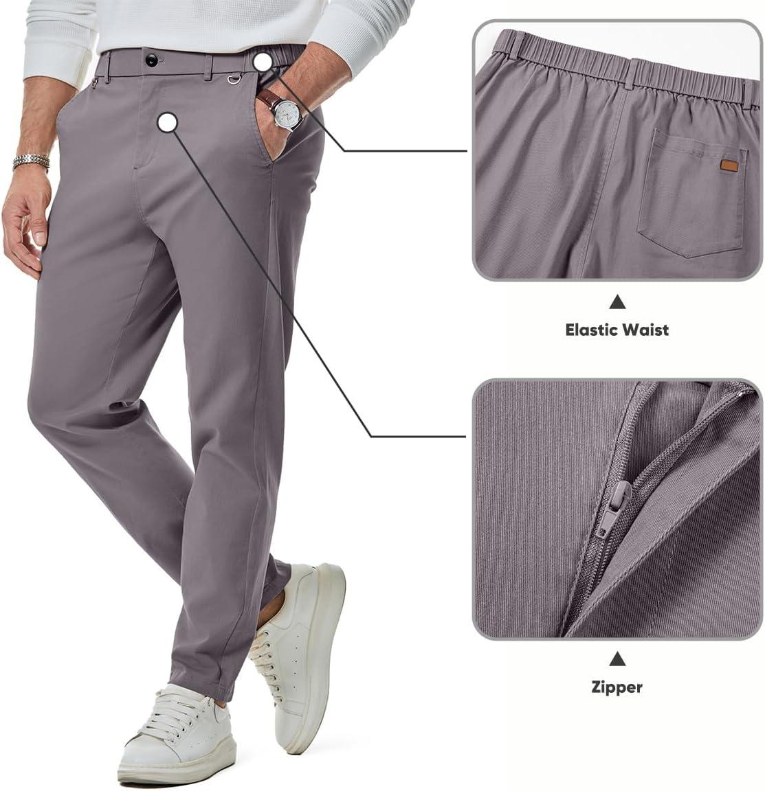 imageJMIERR Mens Chino Pants Casual Stretch Waist Tapered Trousers with PocketsLight Grey