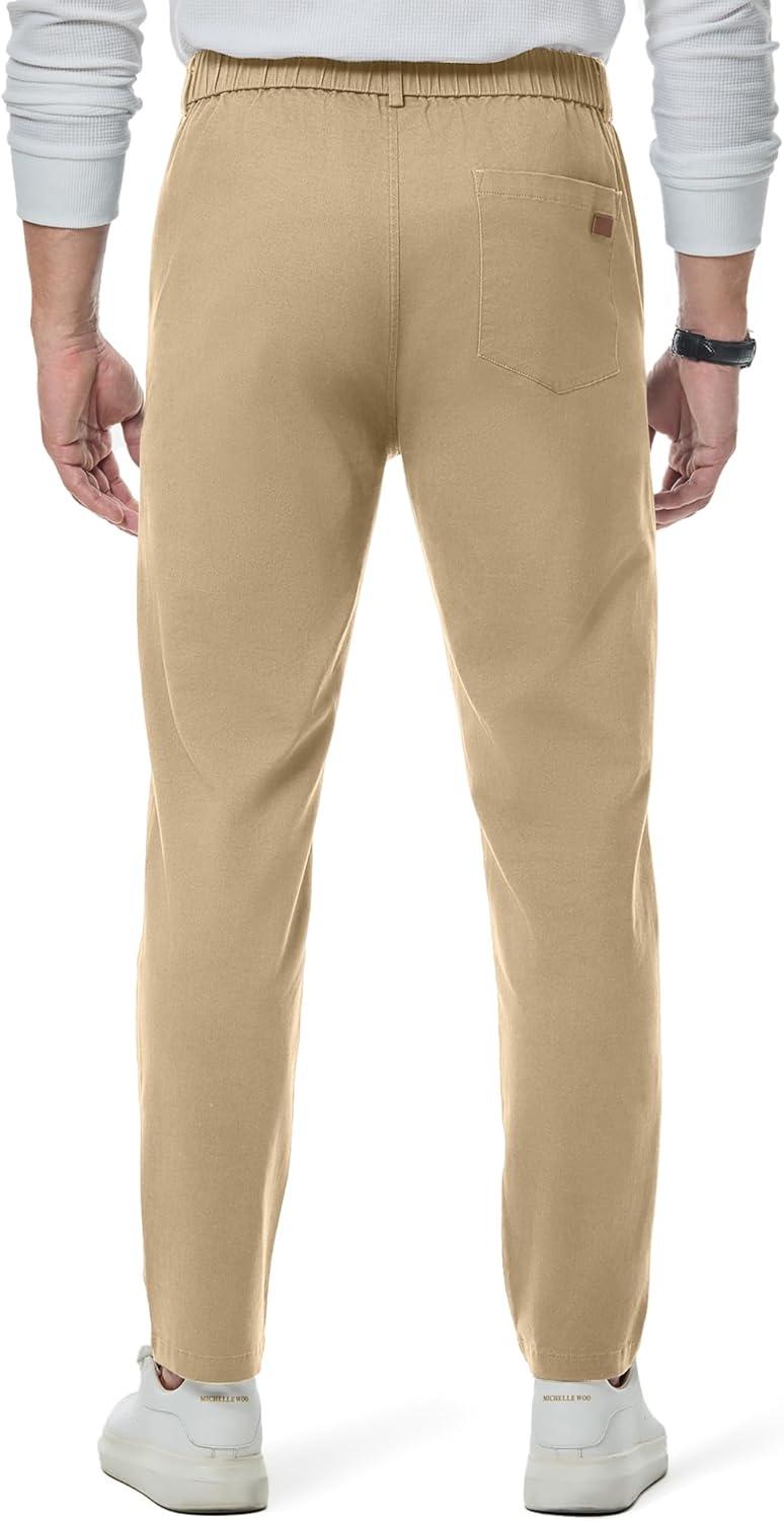 imageJMIERR Mens Chino Pants Casual Stretch Waist Tapered Trousers with PocketsLight Khaki