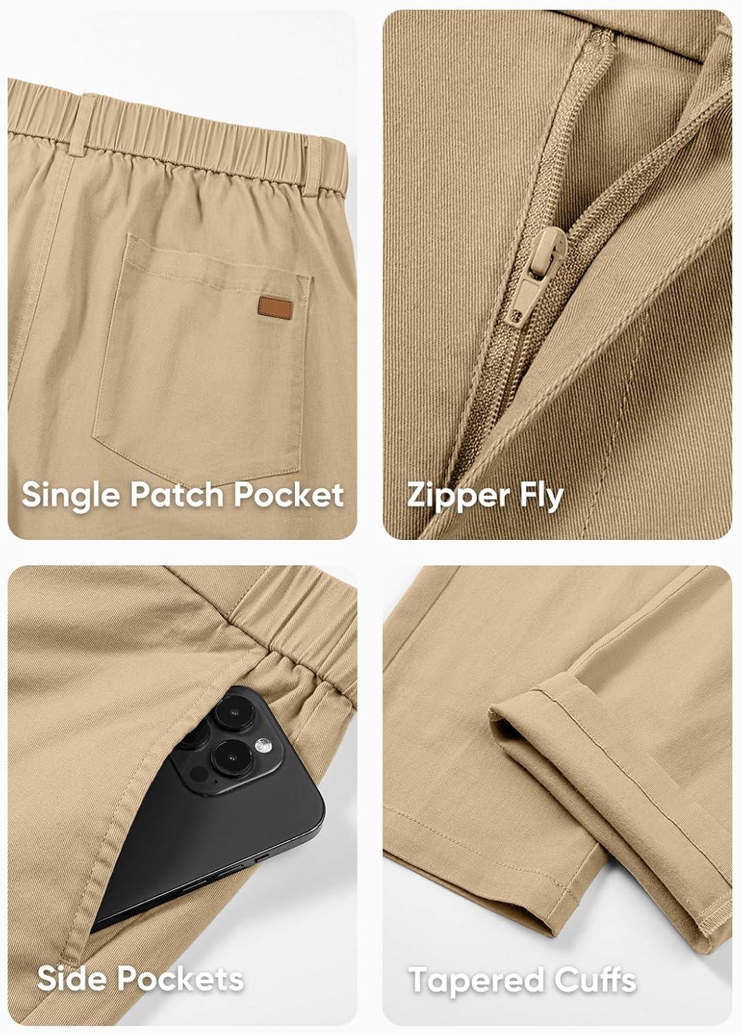 imageJMIERR Mens Chino Pants Casual Stretch Waist Tapered Trousers with PocketsLight Khaki