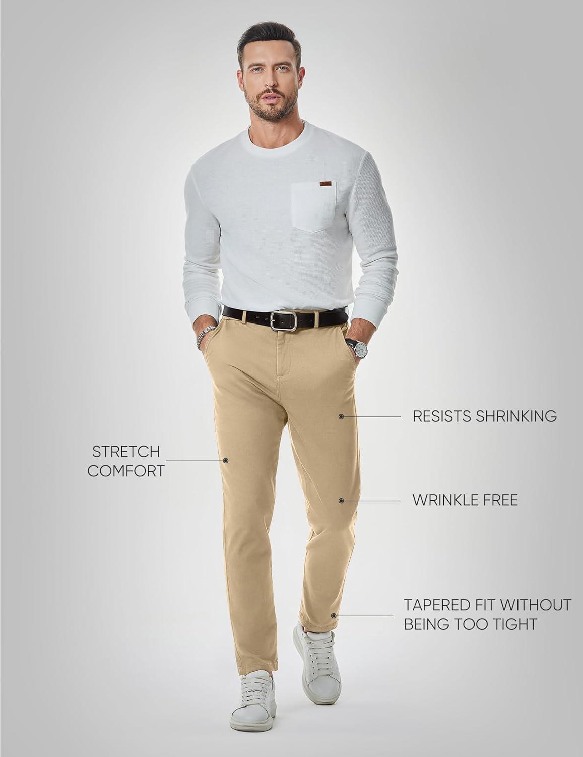 imageJMIERR Mens Chino Pants Casual Stretch Waist Tapered Trousers with PocketsLight Khaki