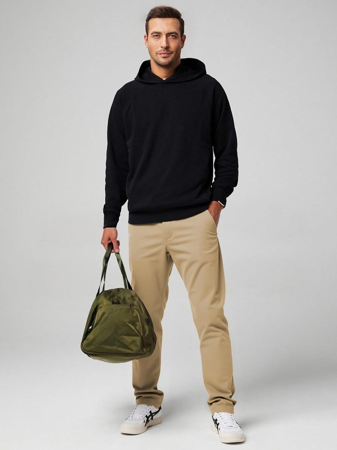 imageJMIERR Mens Chino Pants Casual Stretch Waist Tapered Trousers with PocketsLight Khaki