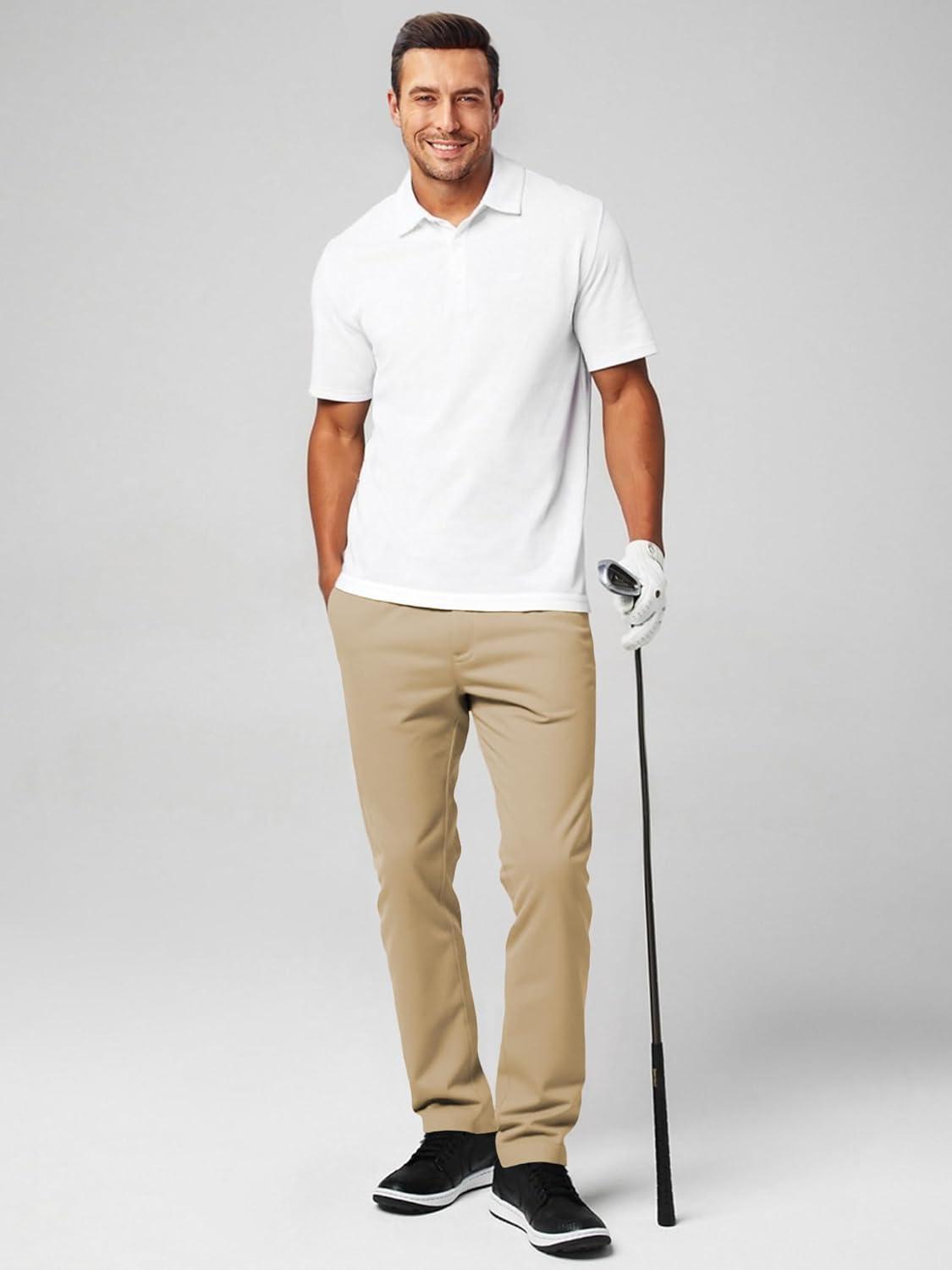 imageJMIERR Mens Chino Pants Casual Stretch Waist Tapered Trousers with PocketsLight Khaki