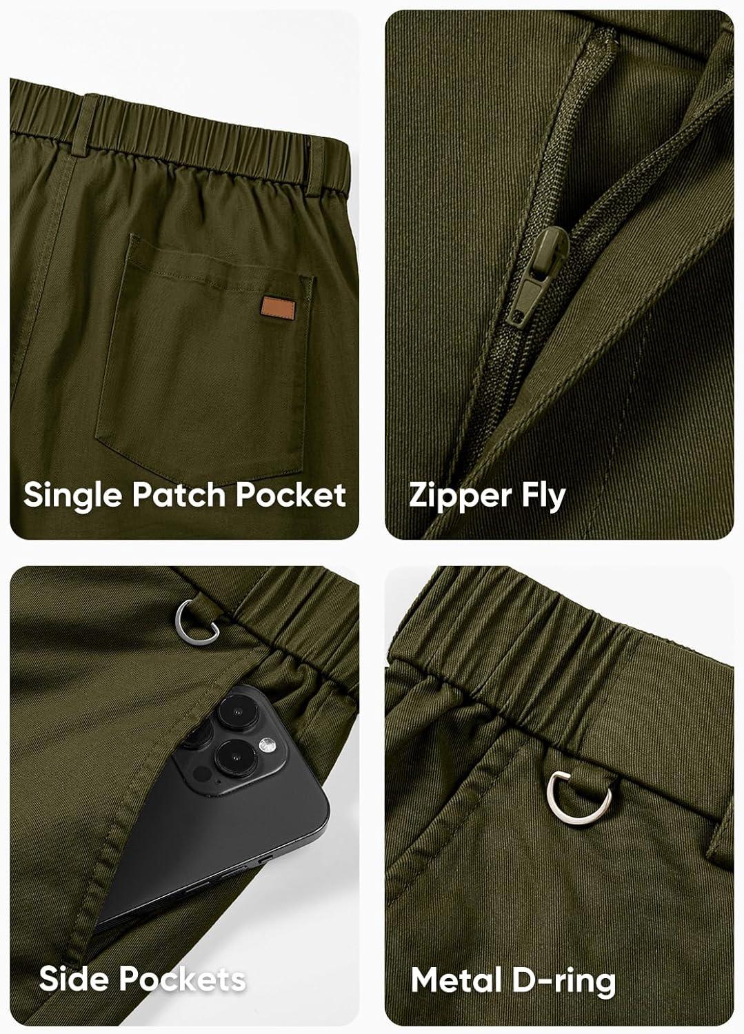 imageJMIERR Mens Chino Pants Casual Stretch Waist Tapered Trousers with PocketsMoss Green