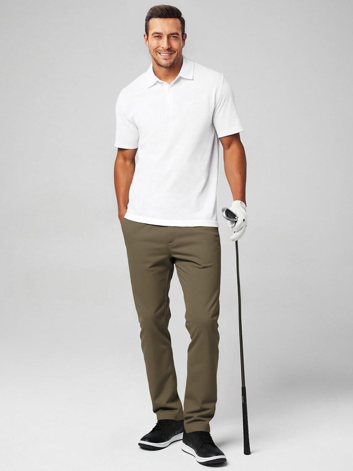 imageJMIERR Mens Chino Pants Casual Stretch Waist Tapered Trousers with PocketsMoss Green