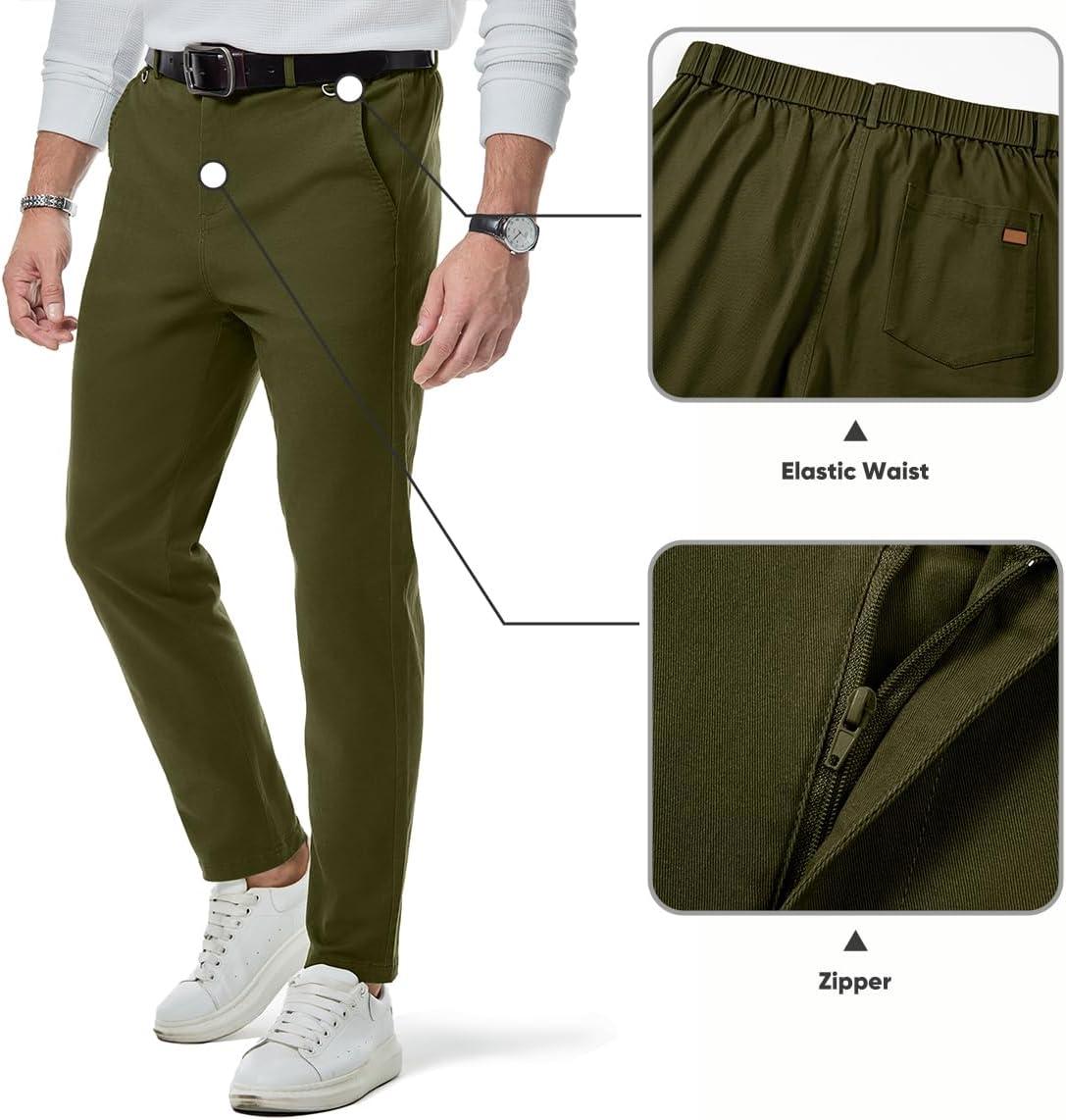 imageJMIERR Mens Chino Pants Casual Stretch Waist Tapered Trousers with PocketsMoss Green