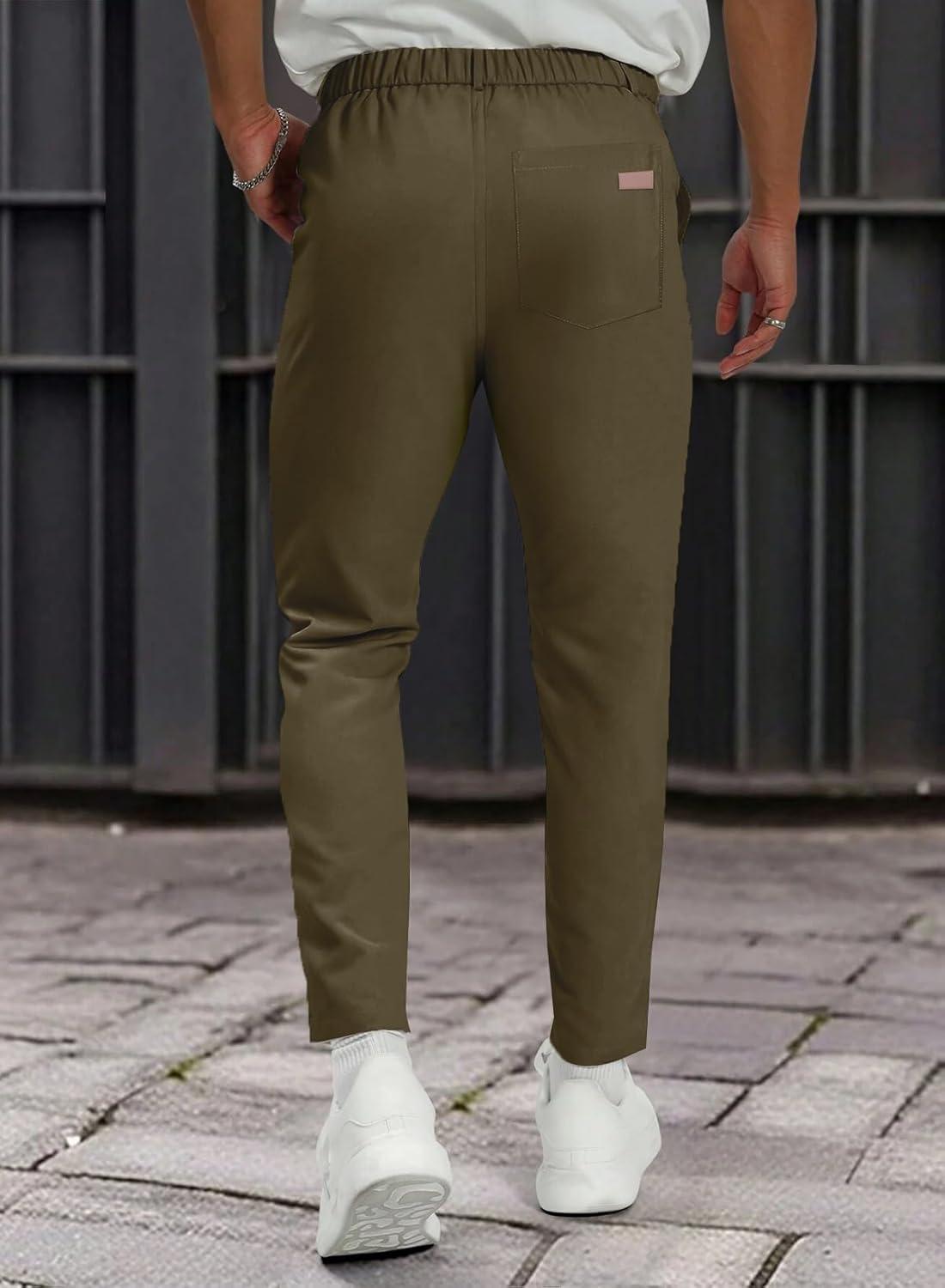 imageJMIERR Mens Chino Pants Casual Stretch Waist Tapered Trousers with PocketsMoss Green