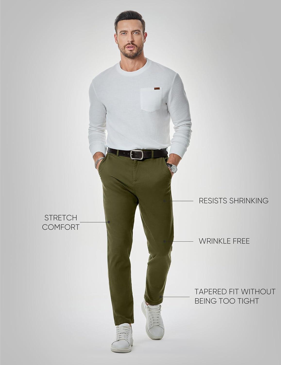 imageJMIERR Mens Chino Pants Casual Stretch Waist Tapered Trousers with PocketsMoss Green