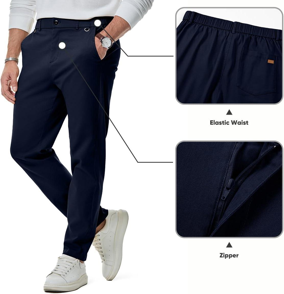 imageJMIERR Mens Chino Pants Casual Stretch Waist Tapered Trousers with PocketsNavy Blue