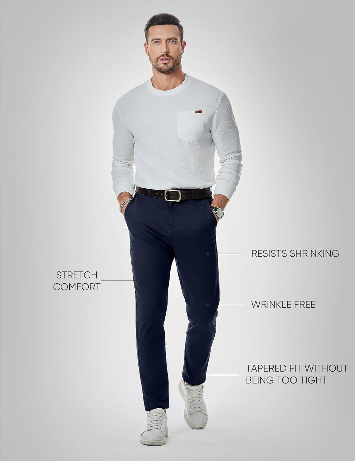 imageJMIERR Mens Chino Pants Casual Stretch Waist Tapered Trousers with PocketsNavy Blue