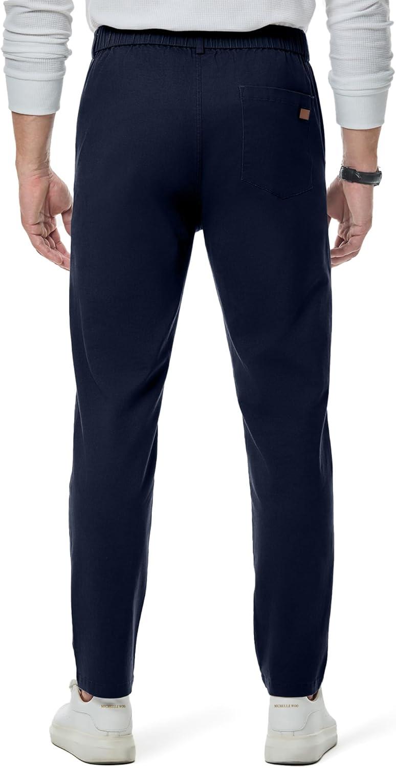 imageJMIERR Mens Chino Pants Casual Stretch Waist Tapered Trousers with PocketsNavy Blue