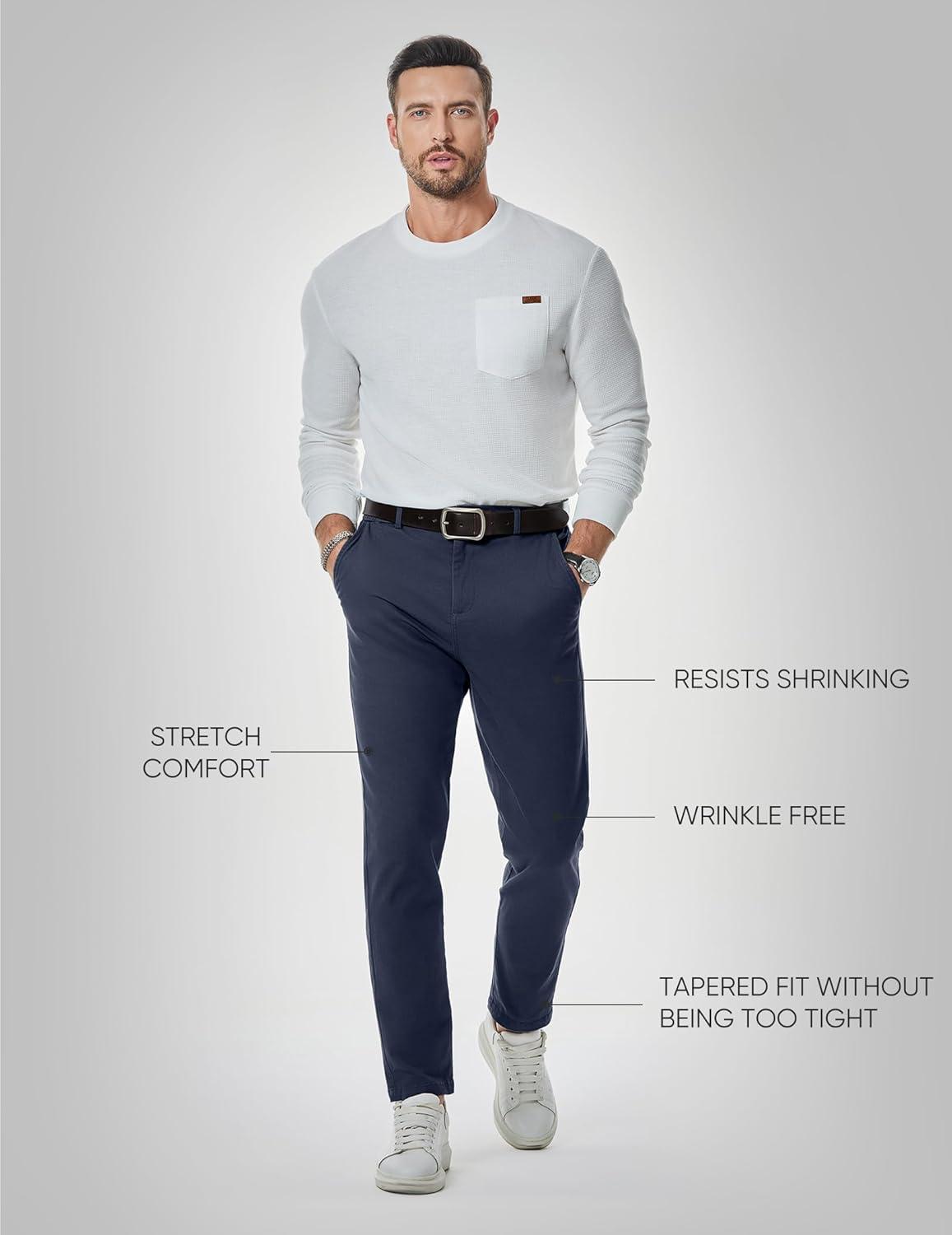 imageJMIERR Mens Chino Pants Casual Stretch Waist Tapered Trousers with PocketsSail Blue