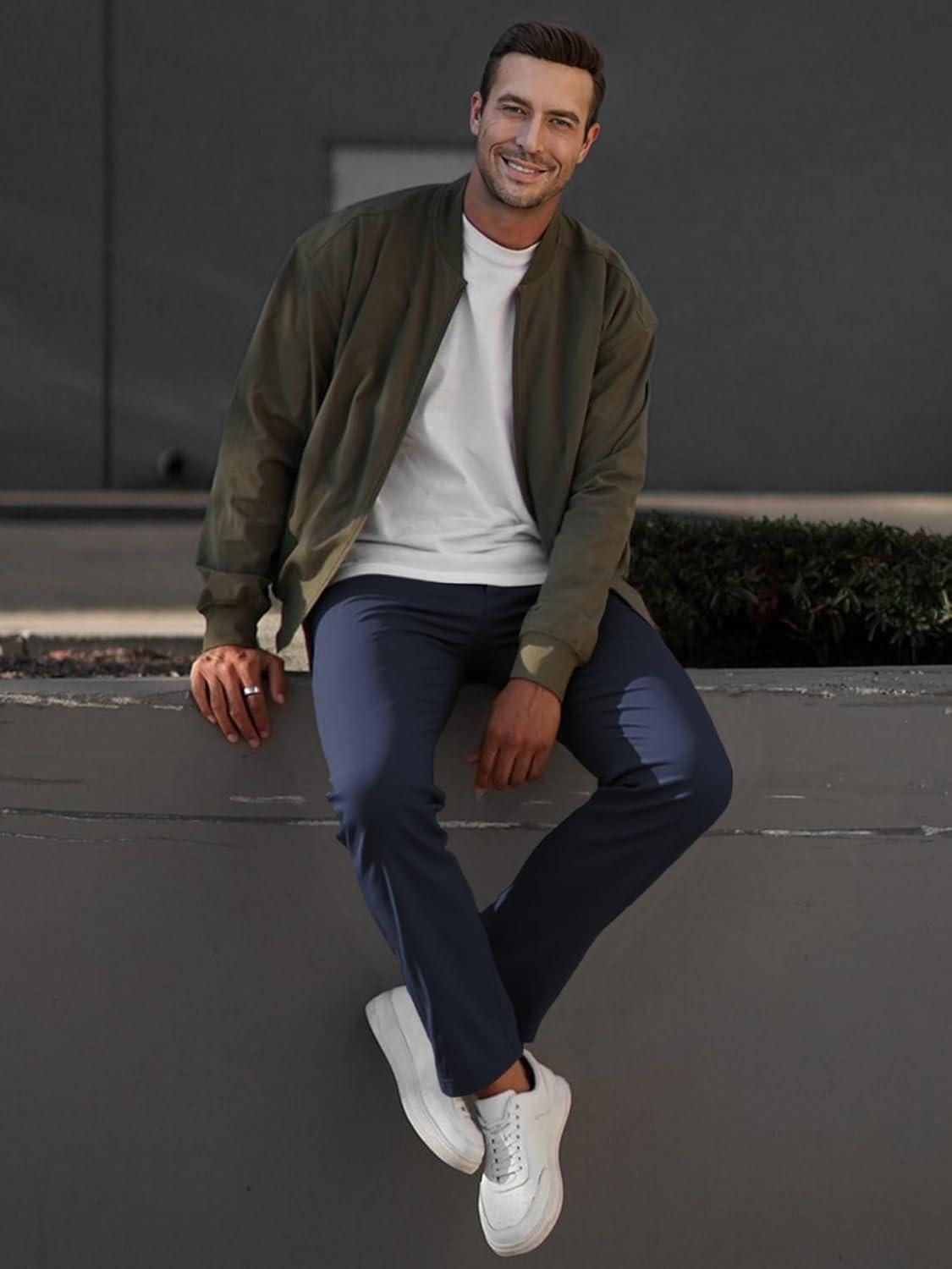 imageJMIERR Mens Chino Pants Casual Stretch Waist Tapered Trousers with PocketsSail Blue