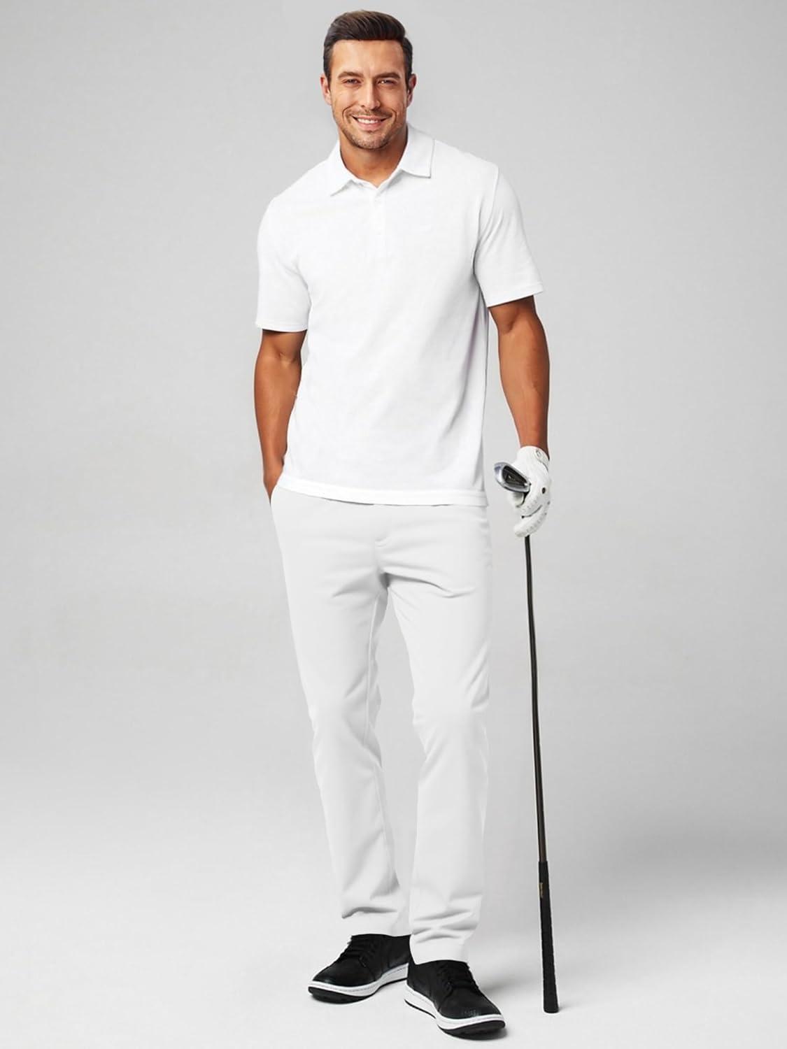 imageJMIERR Mens Chino Pants Casual Stretch Waist Tapered Trousers with PocketsWhite