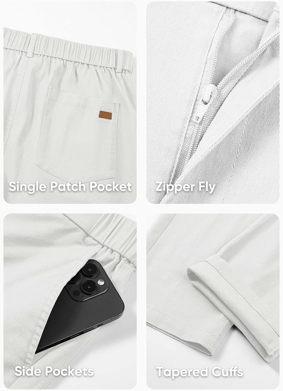 imageJMIERR Mens Chino Pants Casual Stretch Waist Tapered Trousers with PocketsWhite
