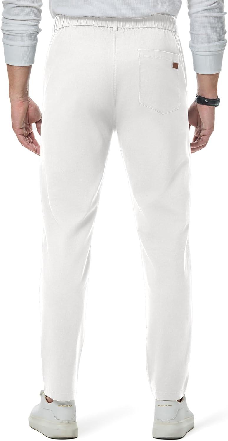 imageJMIERR Mens Chino Pants Casual Stretch Waist Tapered Trousers with PocketsWhite