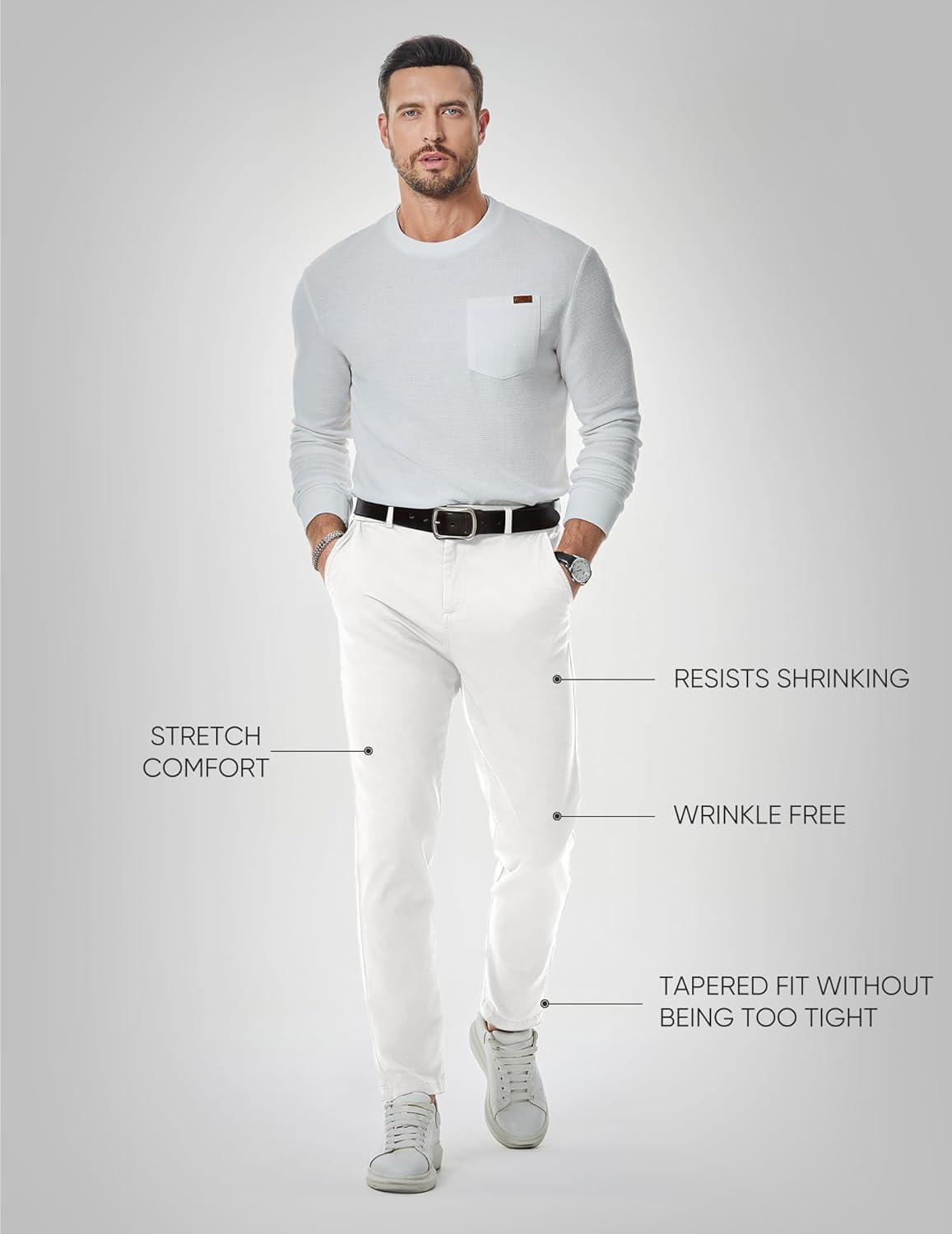 imageJMIERR Mens Chino Pants Casual Stretch Waist Tapered Trousers with PocketsWhite