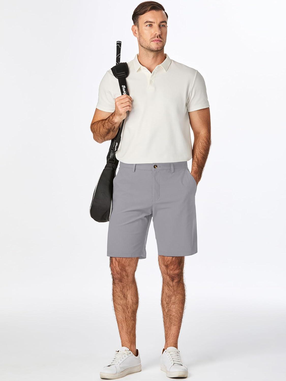 imageJMIERR Mens Chino Shorts Casual Summer 9quot Inch Stretch MoistureWicking Golf Dress Short with Zipper Pocket9 Grey