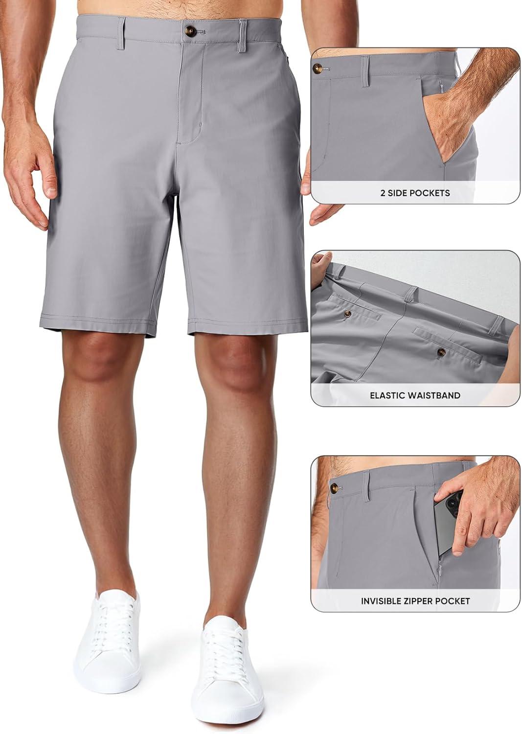 imageJMIERR Mens Chino Shorts Casual Summer 9quot Inch Stretch MoistureWicking Golf Dress Short with Zipper Pocket9 Grey