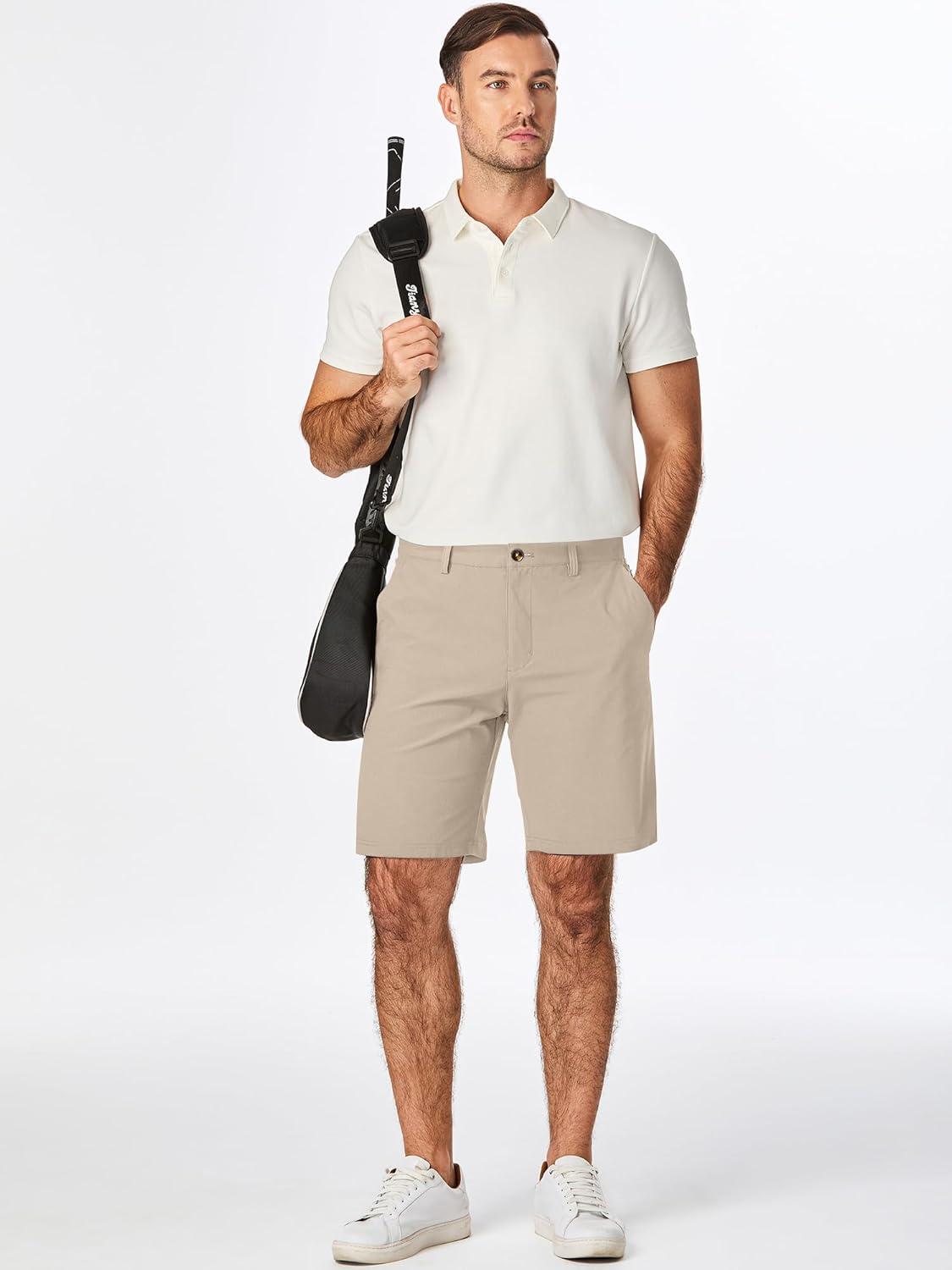 imageJMIERR Mens Chino Shorts Casual Summer 9quot Inch Stretch MoistureWicking Golf Dress Short with Zipper Pocket9 Khaki