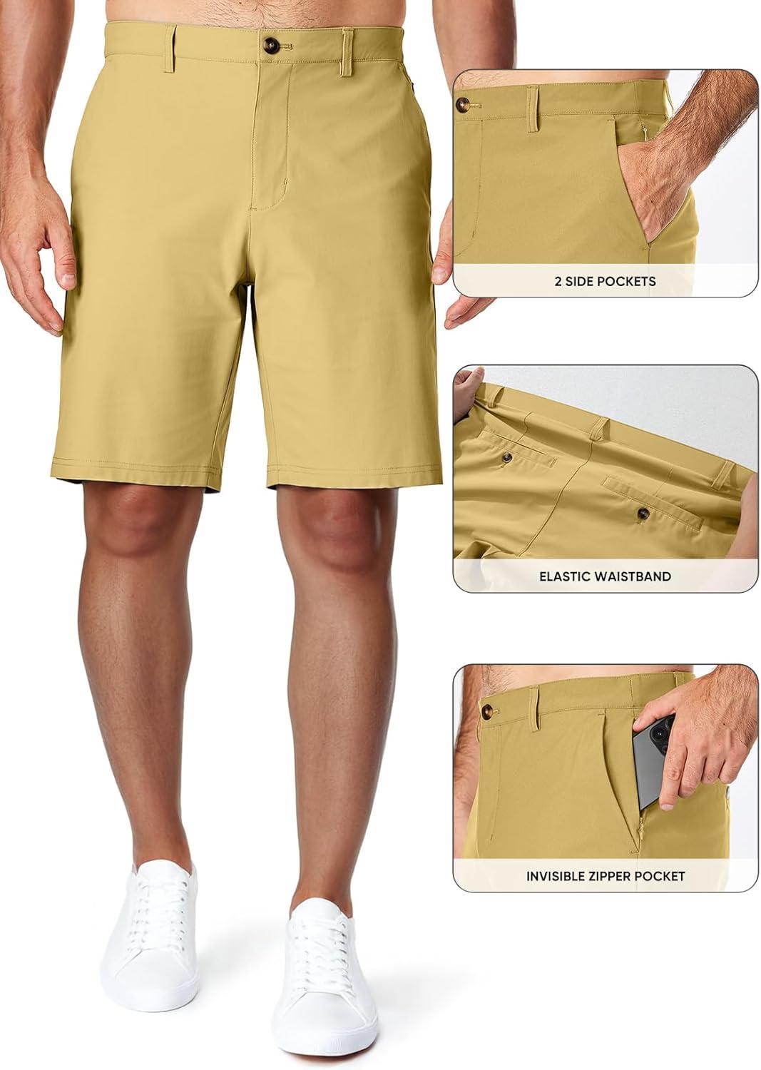 imageJMIERR Mens Chino Shorts Casual Summer 9quot Inch Stretch MoistureWicking Golf Dress Short with Zipper Pocket9 Khaki 2