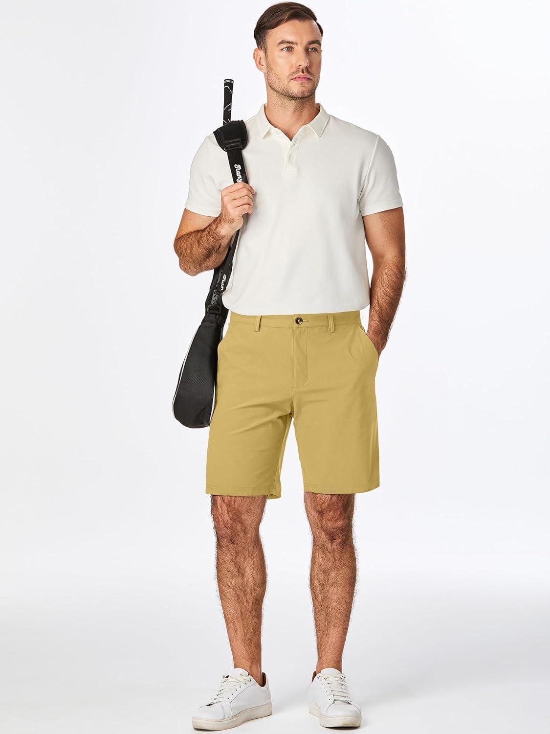 imageJMIERR Mens Chino Shorts Casual Summer 9quot Inch Stretch MoistureWicking Golf Dress Short with Zipper Pocket9 Khaki 2