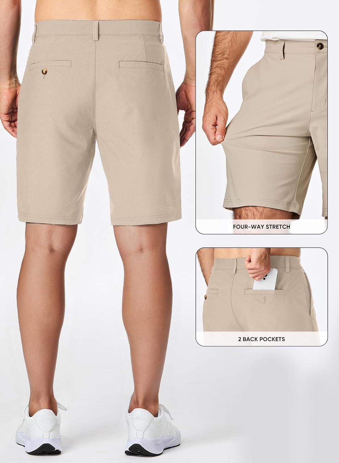 imageJMIERR Mens Chino Shorts Casual Summer 9quot Inch Stretch MoistureWicking Golf Dress Short with Zipper Pocket9 Khaki