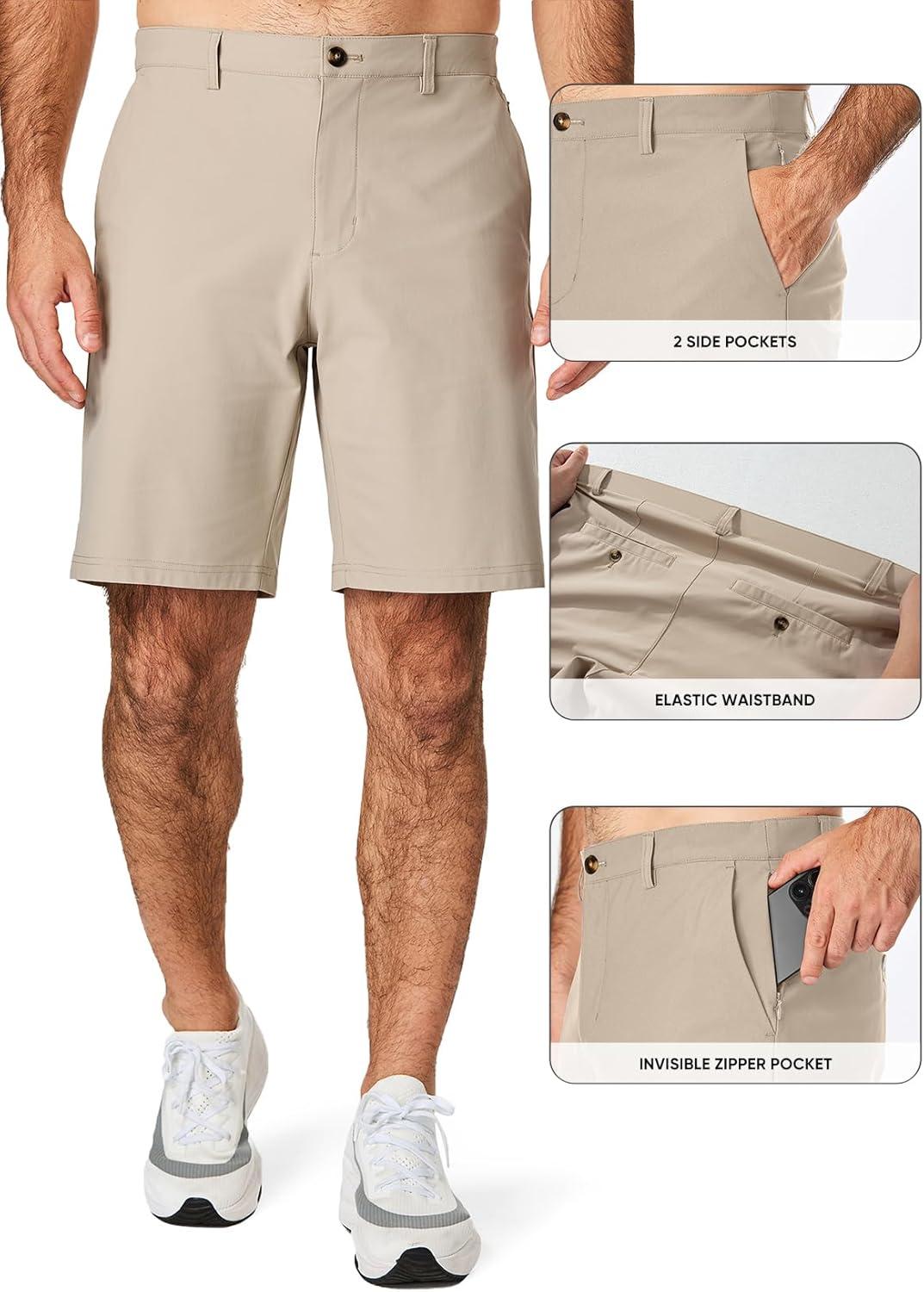 imageJMIERR Mens Chino Shorts Casual Summer 9quot Inch Stretch MoistureWicking Golf Dress Short with Zipper Pocket9 Khaki