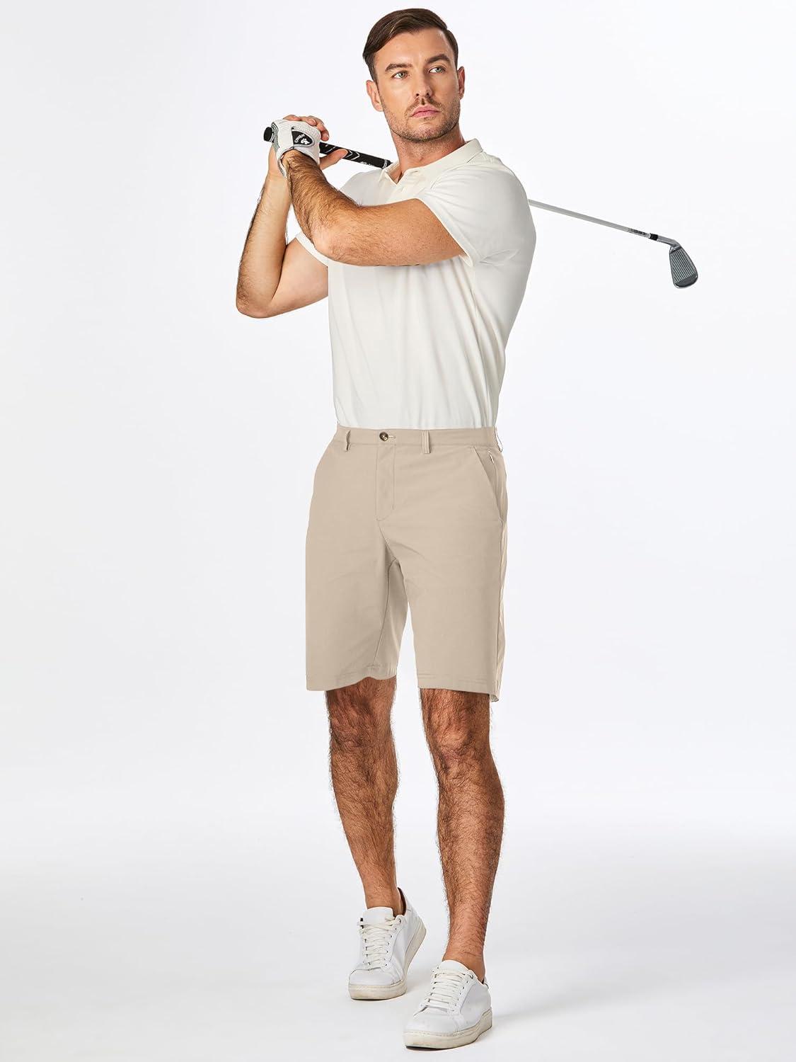 imageJMIERR Mens Chino Shorts Casual Summer 9quot Inch Stretch MoistureWicking Golf Dress Short with Zipper Pocket9 Khaki