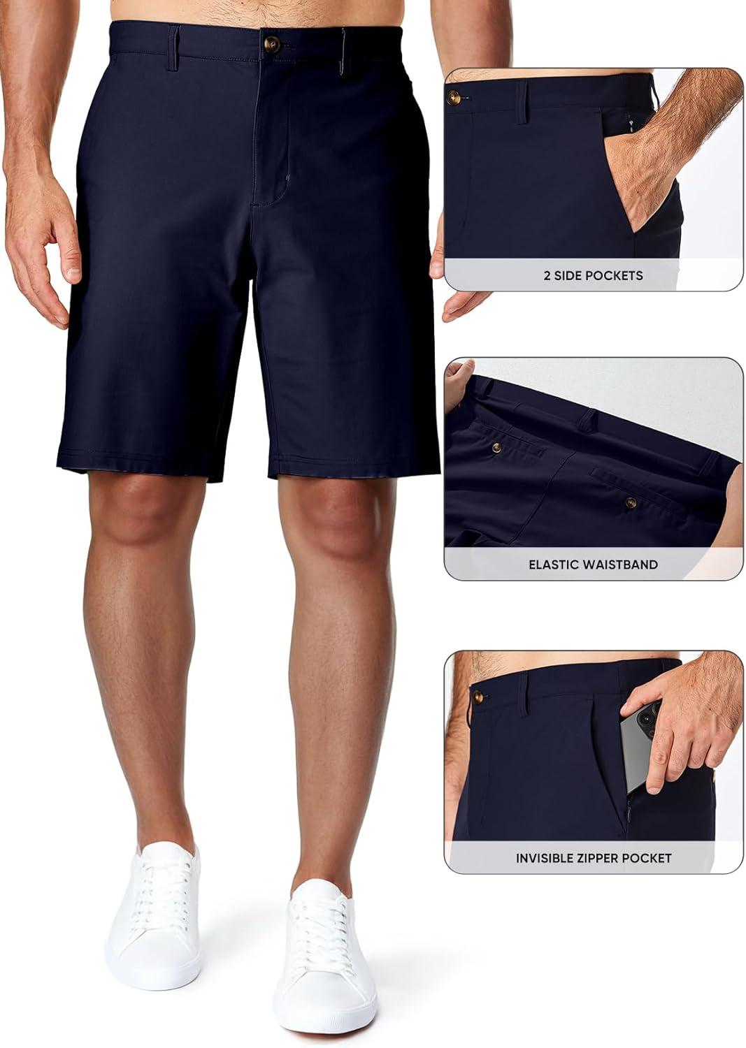 imageJMIERR Mens Chino Shorts Casual Summer 9quot Inch Stretch MoistureWicking Golf Dress Short with Zipper Pocket9 Navy Blue