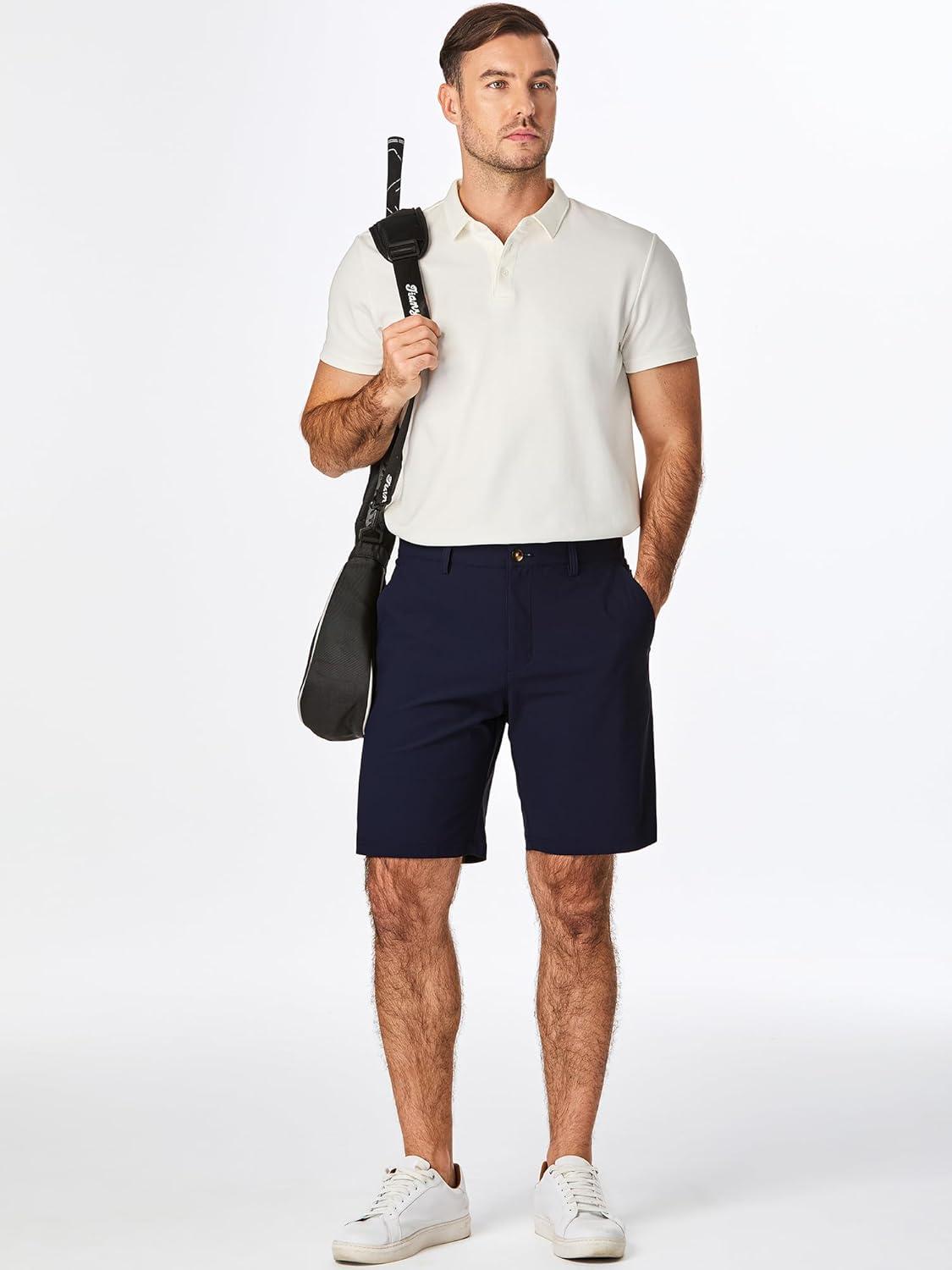 imageJMIERR Mens Chino Shorts Casual Summer 9quot Inch Stretch MoistureWicking Golf Dress Short with Zipper Pocket9 Navy Blue