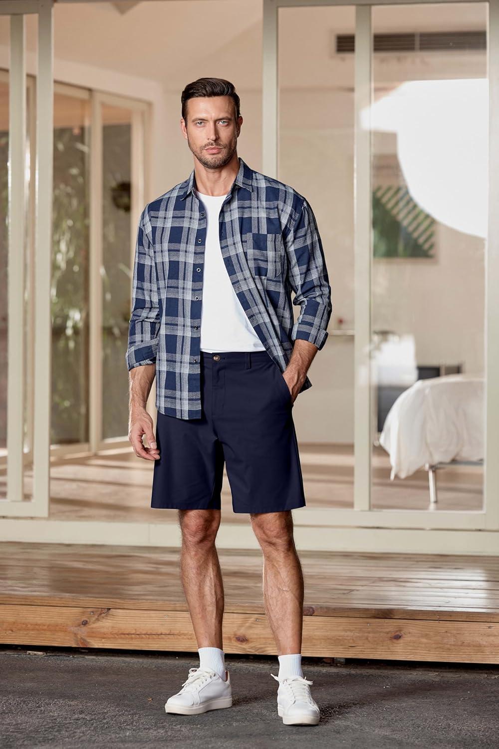 imageJMIERR Mens Chino Shorts Casual Summer 9quot Inch Stretch MoistureWicking Golf Dress Short with Zipper Pocket9 Navy Blue