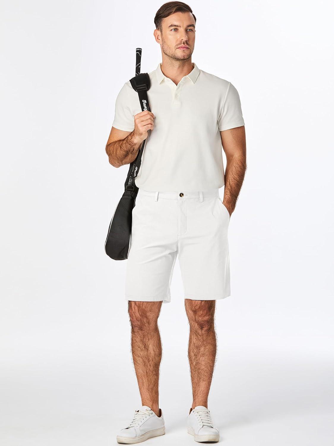 imageJMIERR Mens Chino Shorts Casual Summer 9quot Inch Stretch MoistureWicking Golf Dress Short with Zipper Pocket9 White