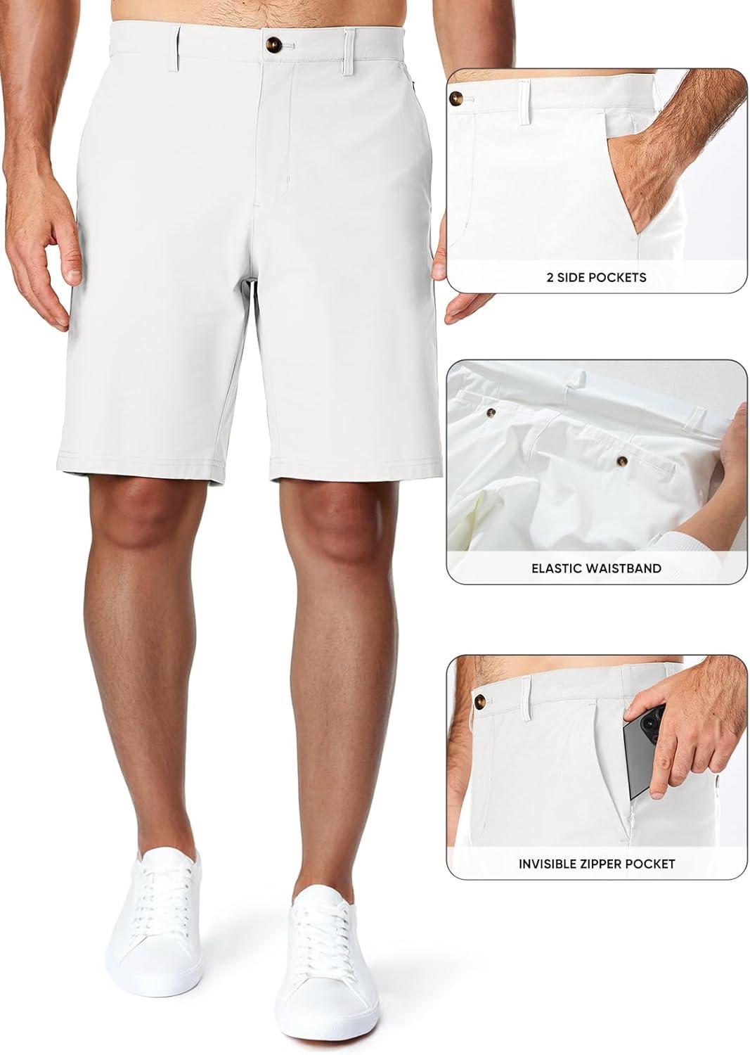 imageJMIERR Mens Chino Shorts Casual Summer 9quot Inch Stretch MoistureWicking Golf Dress Short with Zipper Pocket9 White