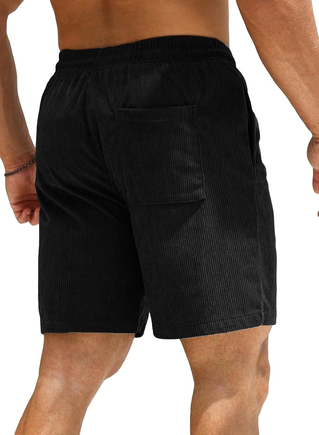 imageJMIERR Mens Corduroy Shorts Casual Elastic Waist Drawstring Lightweight Summer Beach ShortsA1 Black
