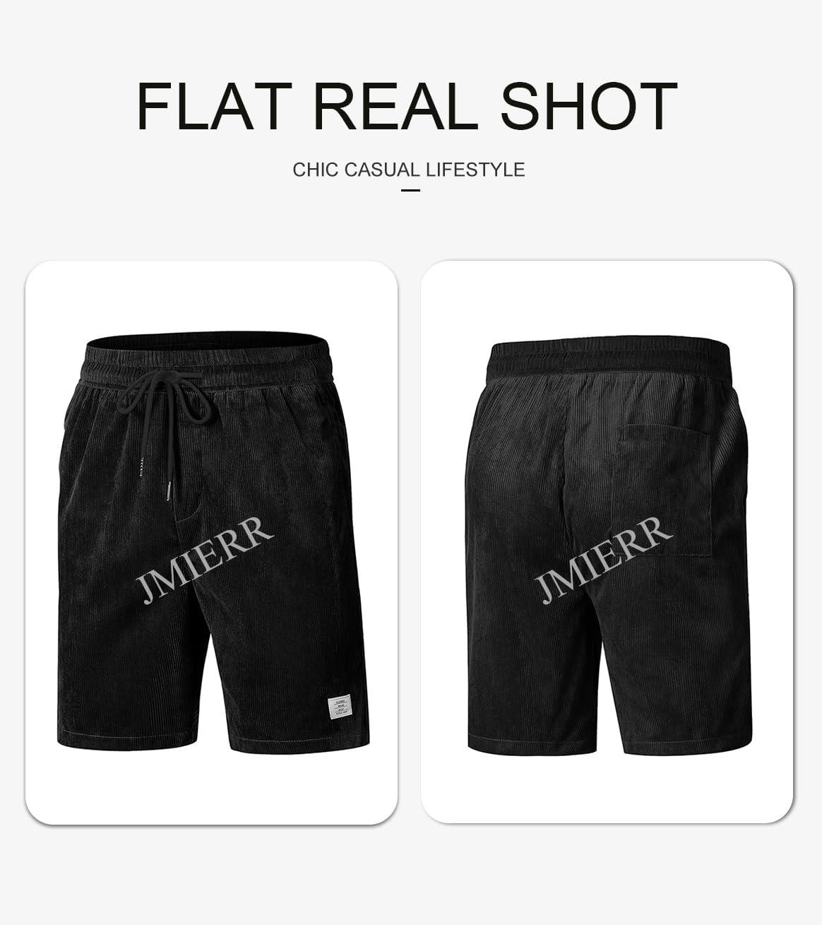 imageJMIERR Mens Corduroy Shorts Casual Elastic Waist Drawstring Lightweight Summer Beach ShortsA1 Black