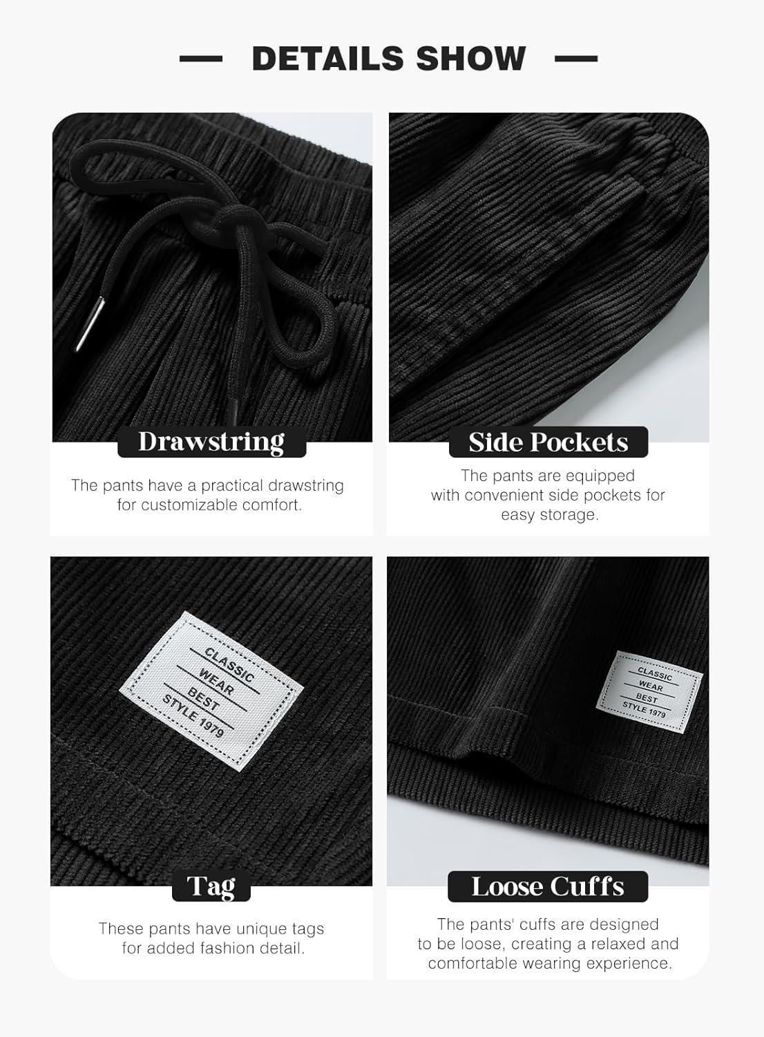 imageJMIERR Mens Corduroy Shorts Casual Elastic Waist Drawstring Lightweight Summer Beach ShortsA1 Black