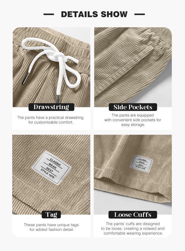 imageJMIERR Mens Corduroy Shorts Casual Elastic Waist Drawstring Lightweight Summer Beach ShortsA1 Parchment