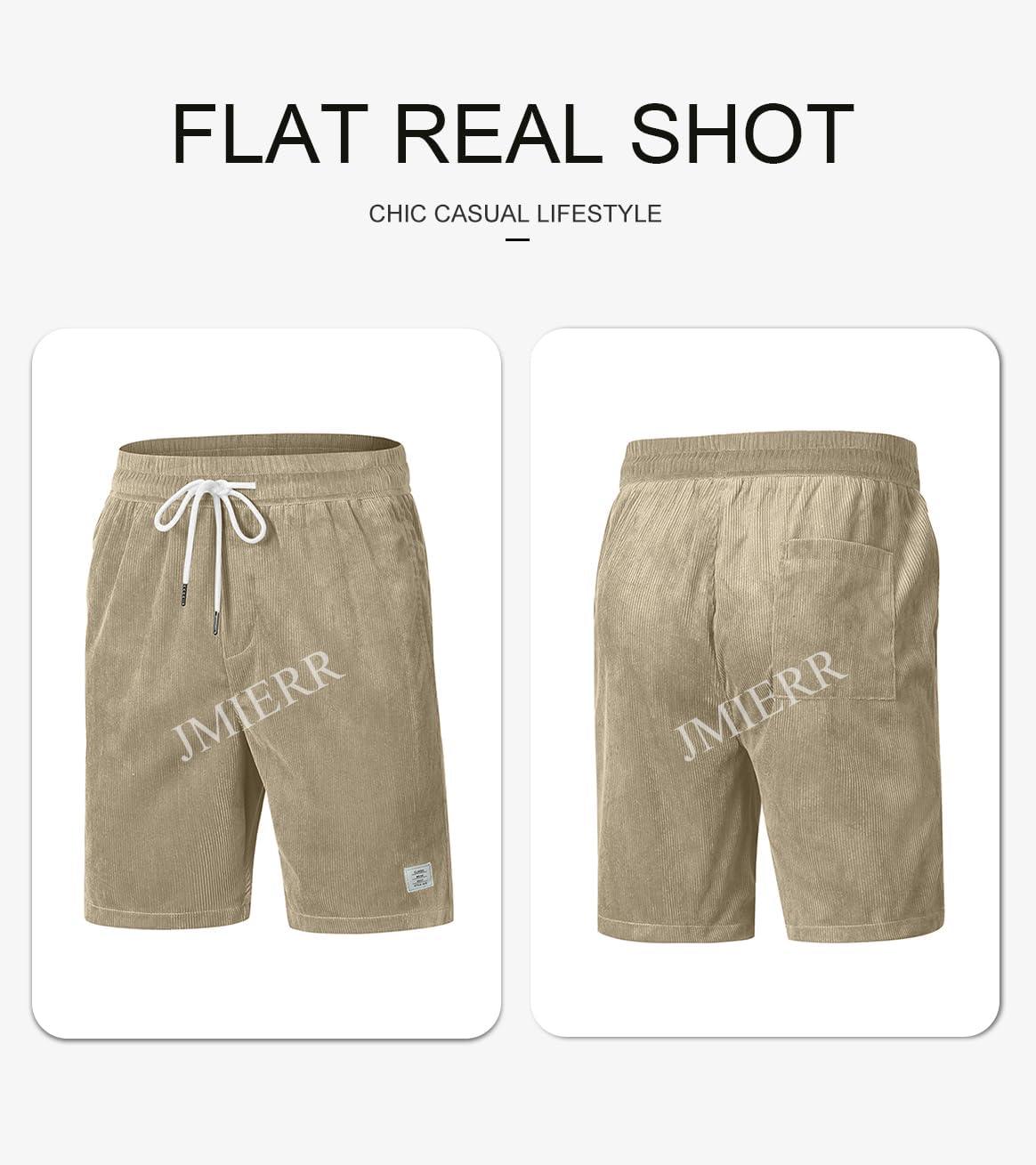 imageJMIERR Mens Corduroy Shorts Casual Elastic Waist Drawstring Lightweight Summer Beach ShortsA1 Parchment