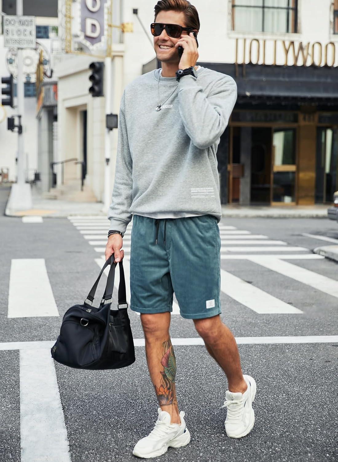 imageJMIERR Mens Corduroy Shorts Casual Elastic Waist Drawstring Lightweight Summer Beach ShortsA1 Real Teal