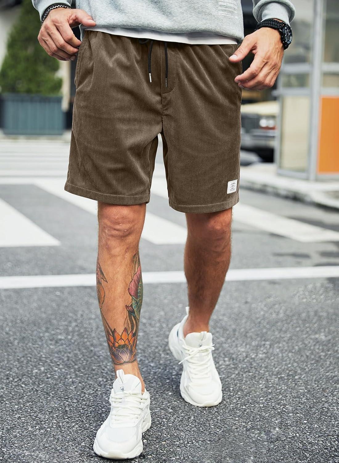 imageJMIERR Mens Corduroy Shorts Casual Elastic Waist Drawstring Lightweight Summer Beach ShortsA2 Desert Palm