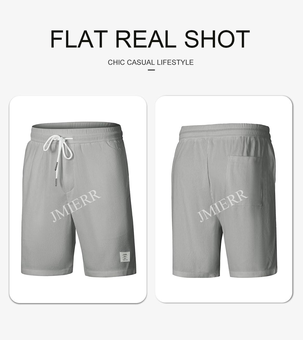 imageJMIERR Mens Corduroy Shorts Casual Elastic Waist Drawstring Lightweight Summer Beach ShortsA2 Grey