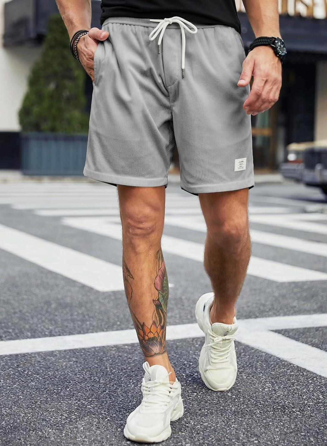 imageJMIERR Mens Corduroy Shorts Casual Elastic Waist Drawstring Lightweight Summer Beach ShortsA2 Grey